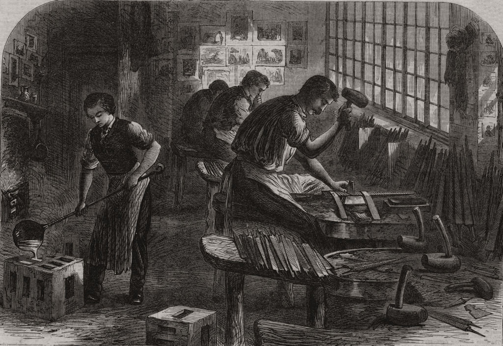 The Sheffield steel manufactures. File cutting. Yorkshire 1866 old print